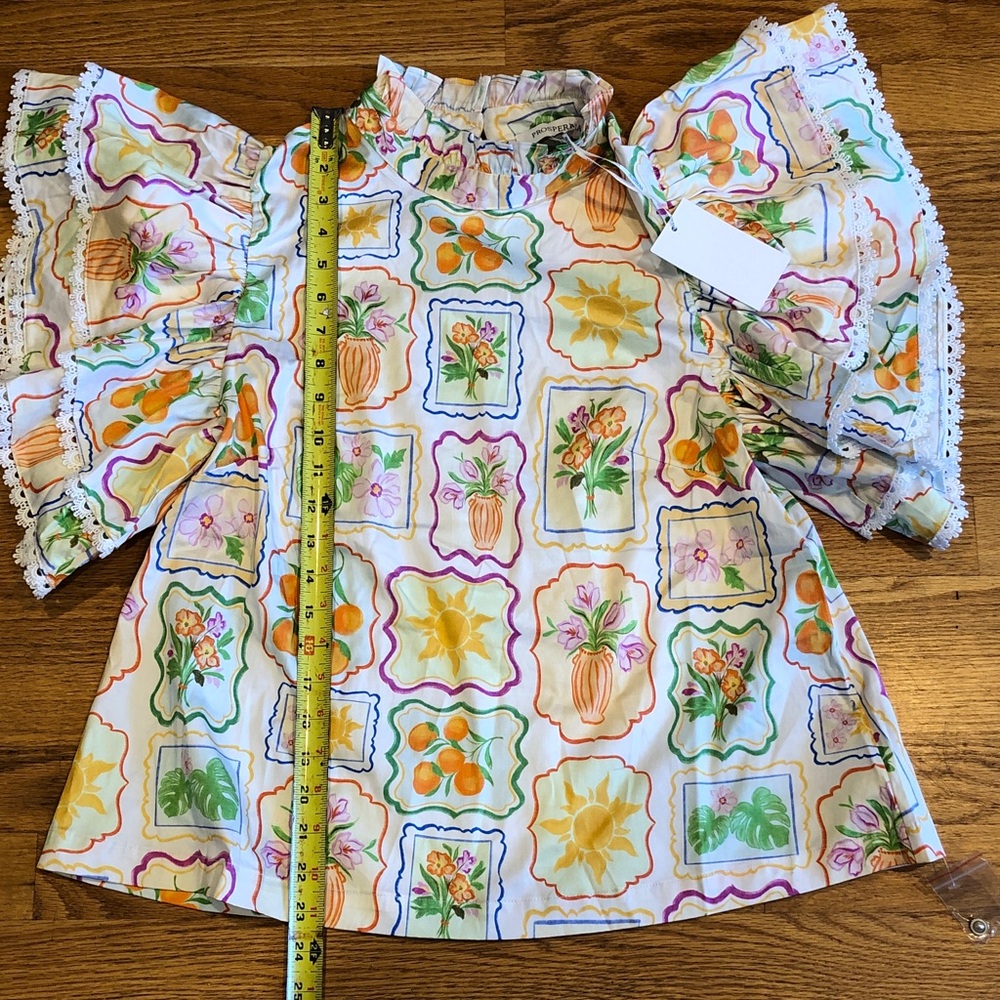 New with tag Prosperina Floral Patchwork Ruffle Sleeve Blouse - Picture 7 of 12